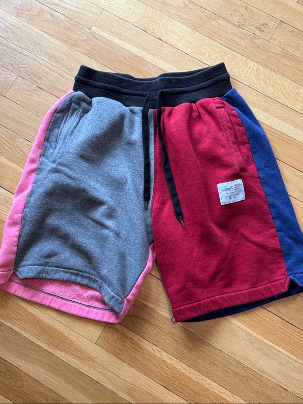 Mitchell & Ness Red and Blue Colorblock Fleece Shorts